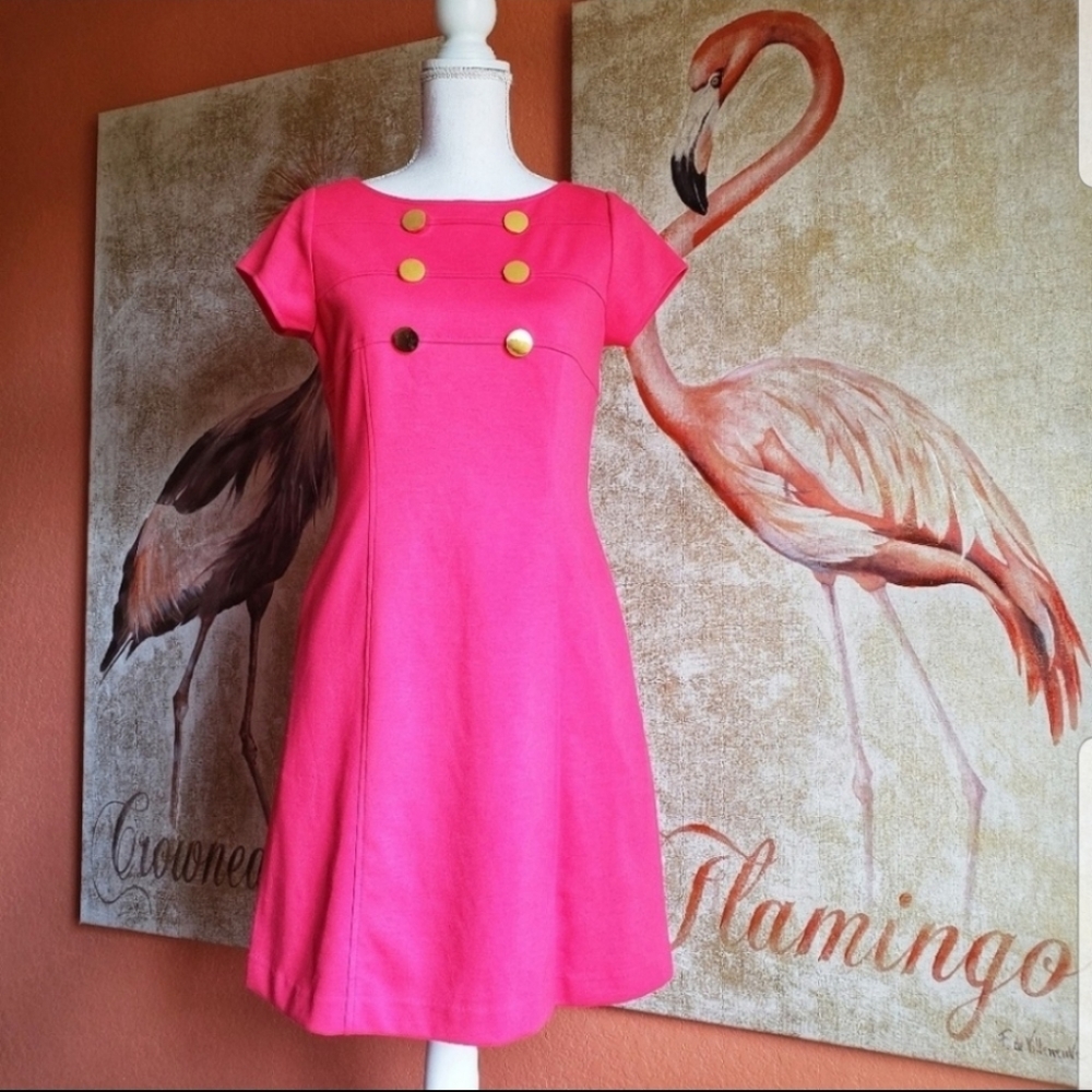 Ellen Tracy Short Sleeve A Line Dress Pink Gold 8P